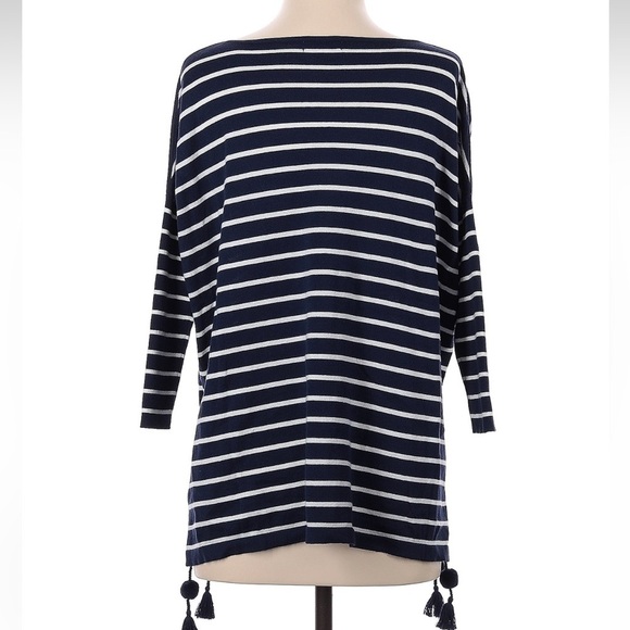 Lilly Pulitzer White & Navy Elba Boat Neck Stripe Pullover Sweater Size XXS XS - Picture 4 of 8